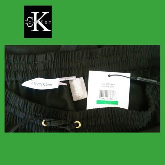 Calvin Klein NEW Bohemian Drawstring Flare Leg Relaxed Semi-Sheer Chiffon Pant L - Picture 5 of 12